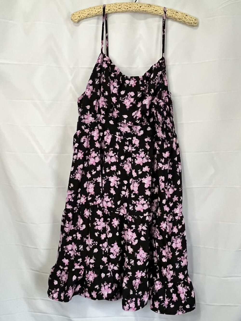 NWT SHEIN Floral Tiered Cami Mini Dress Black Pink Boho Summer 2XL Curve curvy
